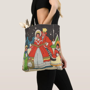 Bolsa Tote Natal Antigo, uma Família Cantando Músicas de Nata