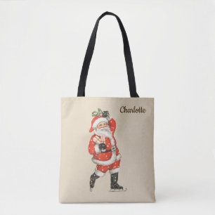 Bolsa Tote Natal Antigo Vitoriano Papai Noel Patinador no Gel