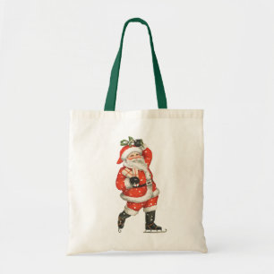 Bolsa Tote Natal Antigo Vitoriano Patinador de Gelo Papai Noe