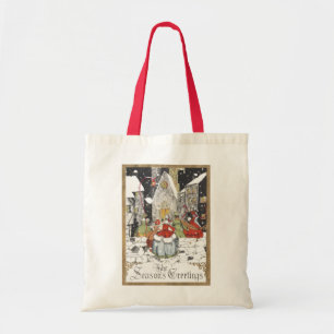 Bolsa Tote Natal Antigo Vitoriano Pessoas Indo para a Igreja