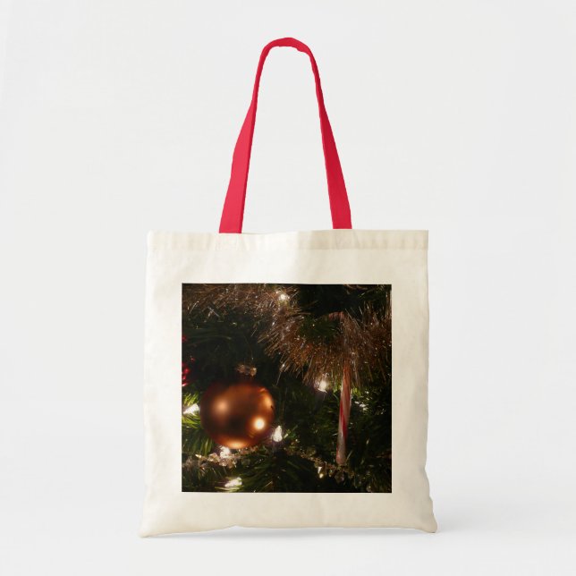 Bolsa Tote Natal, Árvore II, Vermelho e Dourado (Frente)