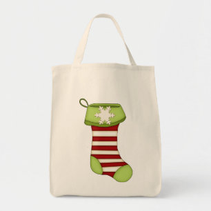 Bolsa Tote Natal bonito Meia-Verde com listras vermelhas
