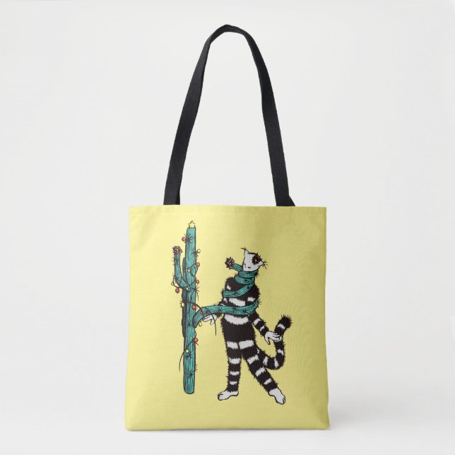 Bolsa Tote Natal Cat E Cactus Weird Xmas (Frente)