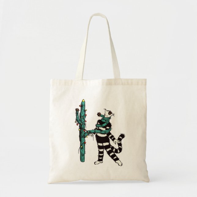 Bolsa Tote Natal Cat E Cactus Weird Xmas (Frente)