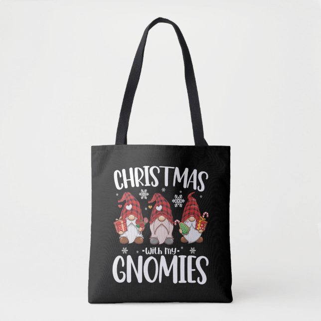 Bolsa Tote Natal Com Meu Gnomos Buffalo Red Xadrez Gnomo (Frente)