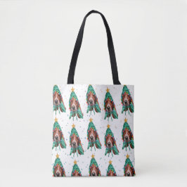 Bolsa Tote Natal com padrão de cachorro Basset Hound fofo