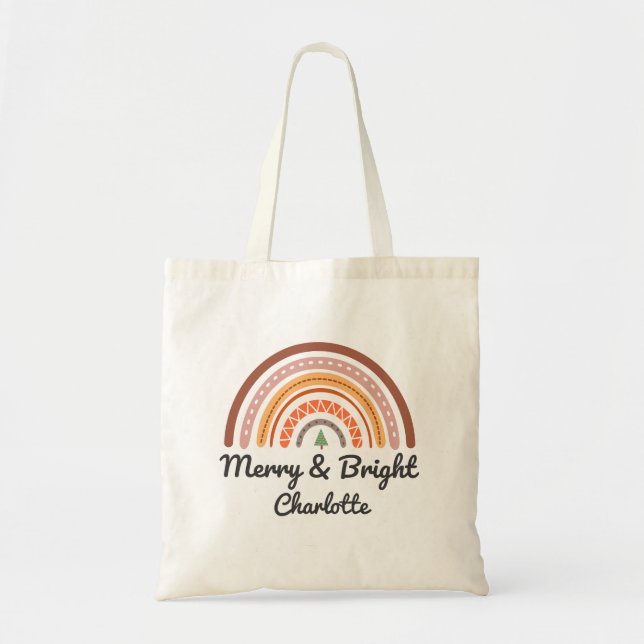 Bolsa Tote Natal Cor de Arco-Íris Alegre Personalizado (Frente)