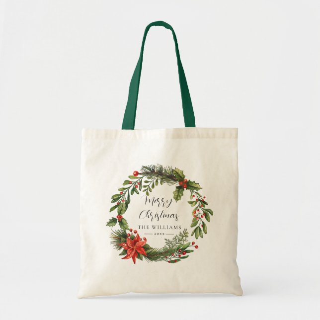 Bolsa Tote Natal da Família Botânica Floral Poinsettia (Frente)