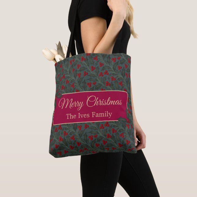 Bolsa Tote Natal de Bagas de Azevinho (Close Up)