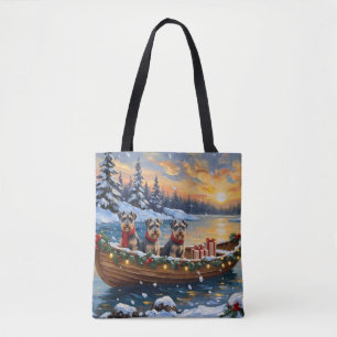 Bolsa Tote Natal de barco de Schnauzer no Natal