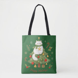 Bolsa Tote Natal de Gatinho Branco Fofo