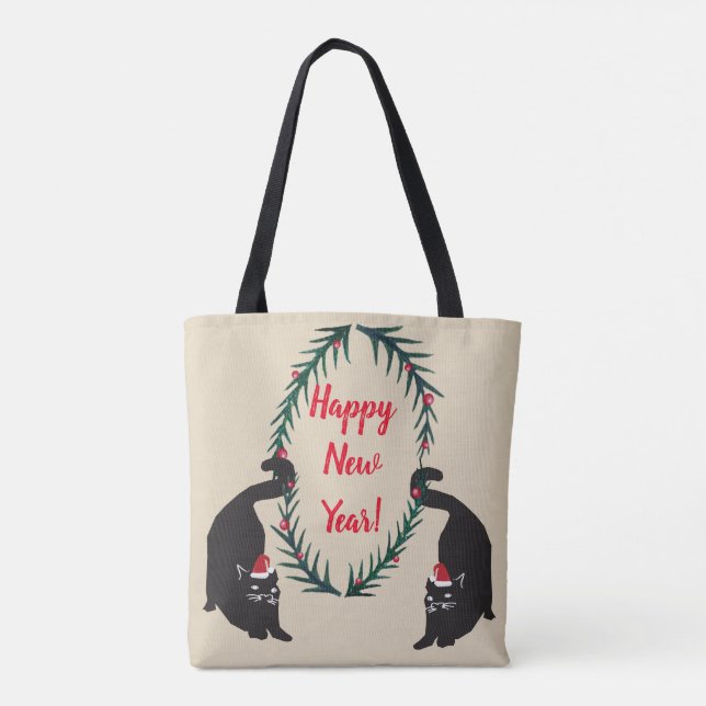 Bolsa Tote Natal de Gatos Negros (Verso)