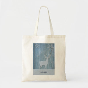 Bolsa Tote Natal de madeira azul rústico do país da rena