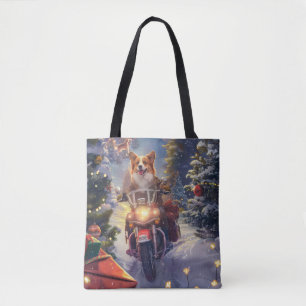 Bolsa Tote Natal de Motocicleta Corgi