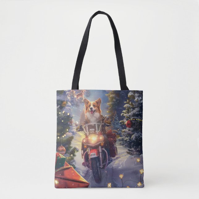 Bolsa Tote Natal de Motocicleta Corgi (Frente)