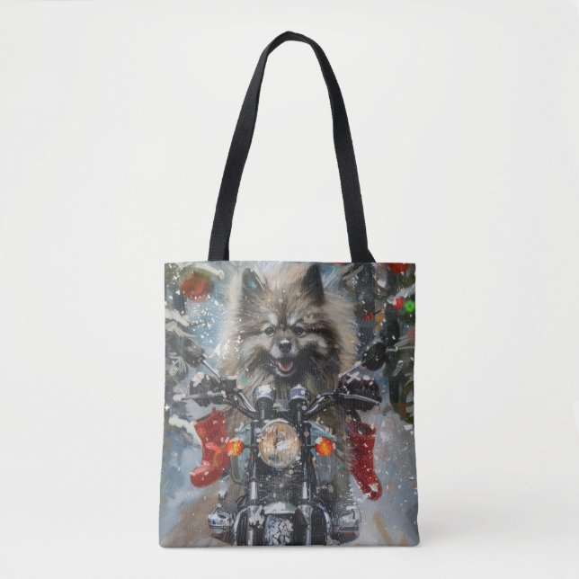 Bolsa Tote Natal de Motocicleta de Keeshond (Frente)