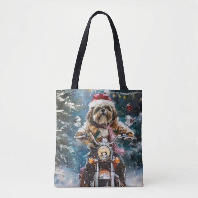 Bolsa Tote Natal de Motocicleta de Lhasa Apso (Frente)