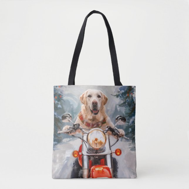 Bolsa Tote Natal de Motocicleta do Cachorro Labrador (Frente)