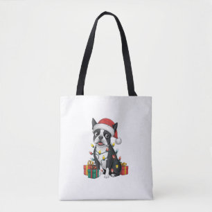 Bolsa Tote Natal de Santa Hat Boston Terrier Dog de Xmas Ligh