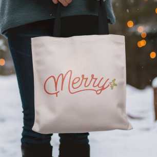 Bolsa Tote Natal de Tipografia de Script de feliz