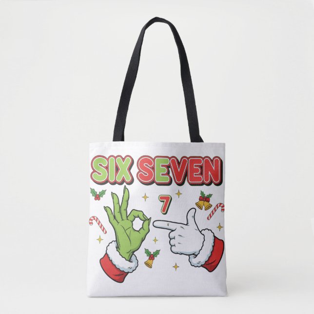 Bolsa Tote Natal Divertido Seis Sete Monstro Verde Feriado (Frente)