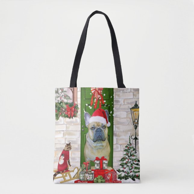 Bolsa Tote Natal do Buldogue Francês (Frente)