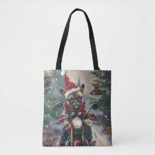 Bolsa Tote Natal do Buldogue Francês Andando Motocicleta