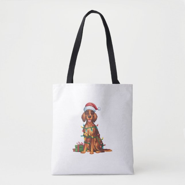 Bolsa Tote Natal do Cachorro Irlandês de Santa Hat (Frente)