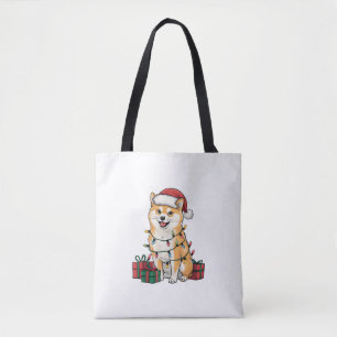 Bolsa Tote Natal do Cachorro Shiba Inu do Santa Hat