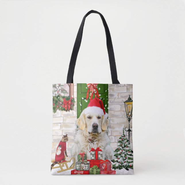 Bolsa Tote Natal do Cão de Retriever do ouro (Frente)