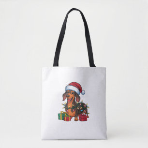 Bolsa Tote Natal do Dachshund Dog do Santa Hat Lighting