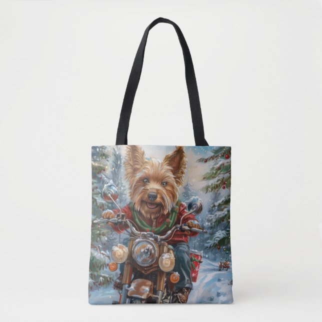 Bolsa Tote Natal do Motociclismo Terrier australiano (Frente)