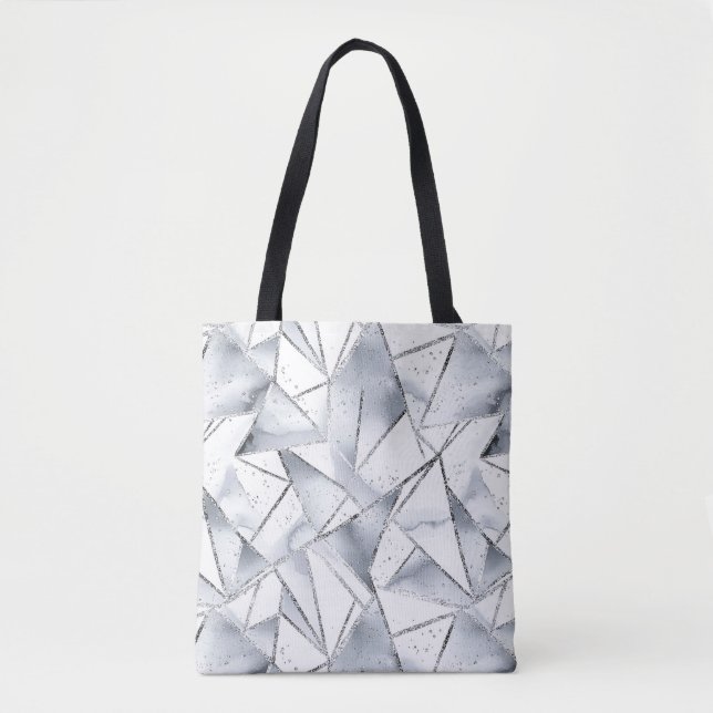 Bolsa Tote Natal dos Triângulos Brancos Chic Silver (Frente)