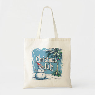 Bolsa Tote Natal em Julho Design de Boneco de Neve & Palmeira