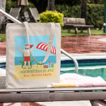 Bolsa Tote Natal em julho Verão Santa Claus Cute Beach<br><div class="desc">Este lindo Natal personalizado na bolsa de tote de julho faz um presente perfeito para uma festa de verão para uma cesta de praia ou reunião de piscinas. Torne-o um polo norte divertido, extravaganza temerária com Papai Noel em seus troncos de natação próximos a um guarda-chuva e presentes de praia...</div>