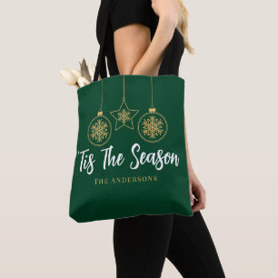 Bolsa Tote Natal 'Esta É A Época Verde, Dourada Família Branc