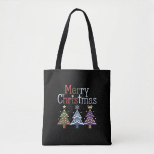 Bolsa Tote Natal Feliz Cruz Árvore de Natal Retro