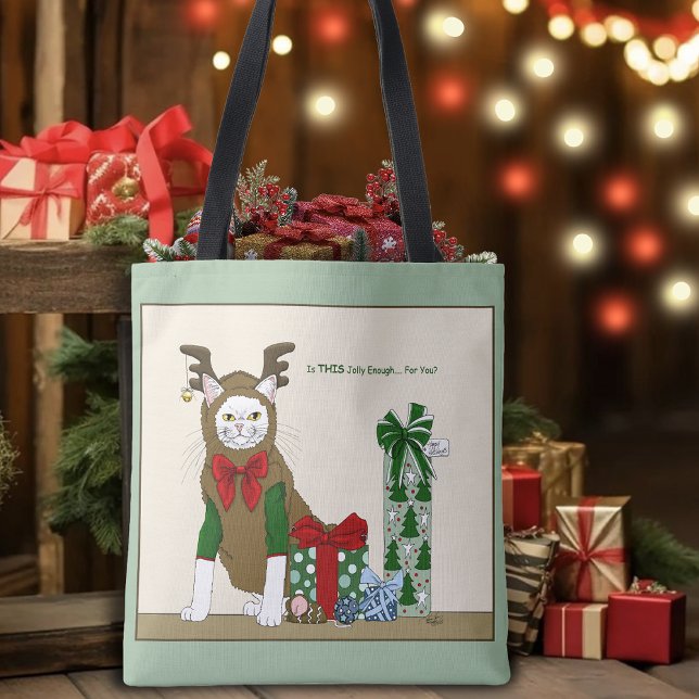 Bolsa Tote Natal Feliz de Gato Branco Divertido (Criador carregado)