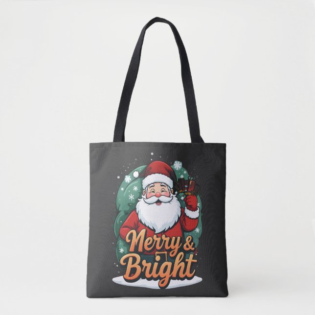 Bolsa Tote Natal - "Felizes e Papais noeis Brilhantes" (Frente)