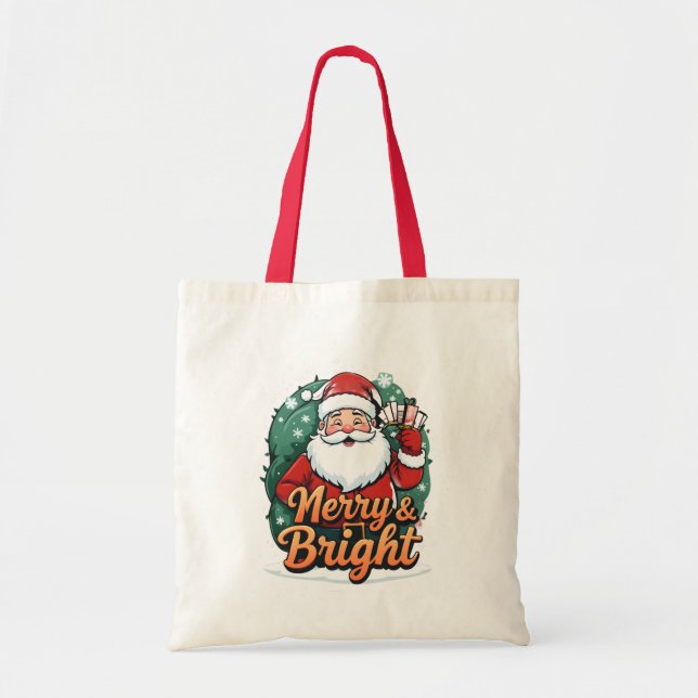 Bolsa Tote Natal - "Felizes e Papais noeis Brilhantes" (Frente)