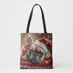 Bolsa Tote Natal Festivo do Bulldog Francês