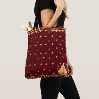 Bolsa Tote Natal Festivo Homem de Neve Dourado