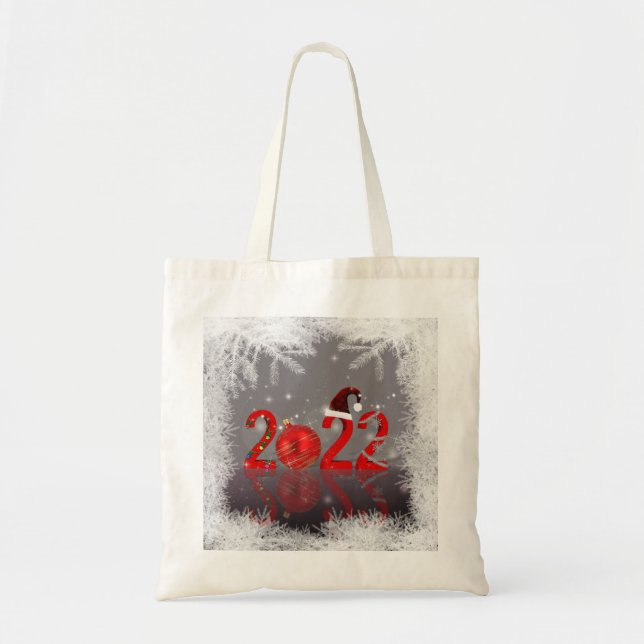 Bolsa Tote Natal Festivo Vermelho Feliz Ano Novo 2022 (Frente)