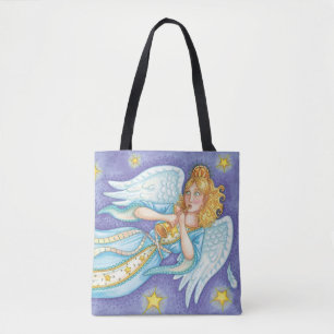 Bolsa Tote Natal Fofo, Anjo Músico Tocando Sua Corneta