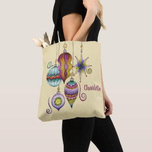 Bolsa Tote Natal Fofo, Enfeites de Vidro Elegantes e Chiques