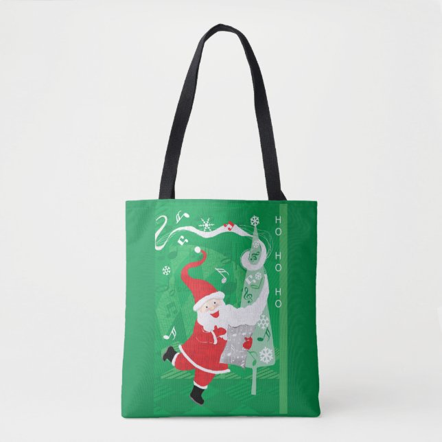 Bolsa Tote Natal Fofo, Papai Noel Cantando e Dançando (Frente)