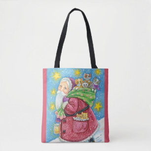 Bolsa Tote Natal fofo, Papai Noel com Gatinhos e Gatos!