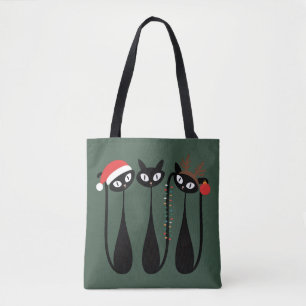 Bolsa Tote Natal Gatos Modernos de Meados do Século Retro Clá