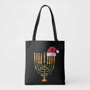 Bolsa Tote Natal Hanukkah Judaico Papai Noel Menorá