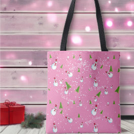 Bolsa Tote Natal Homem de Neve Rosa